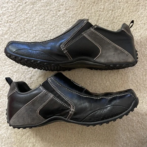 Sketchers Black Leather & Gray Suede Slip On Driving Shoes Size 9 - Picture 13 of 16